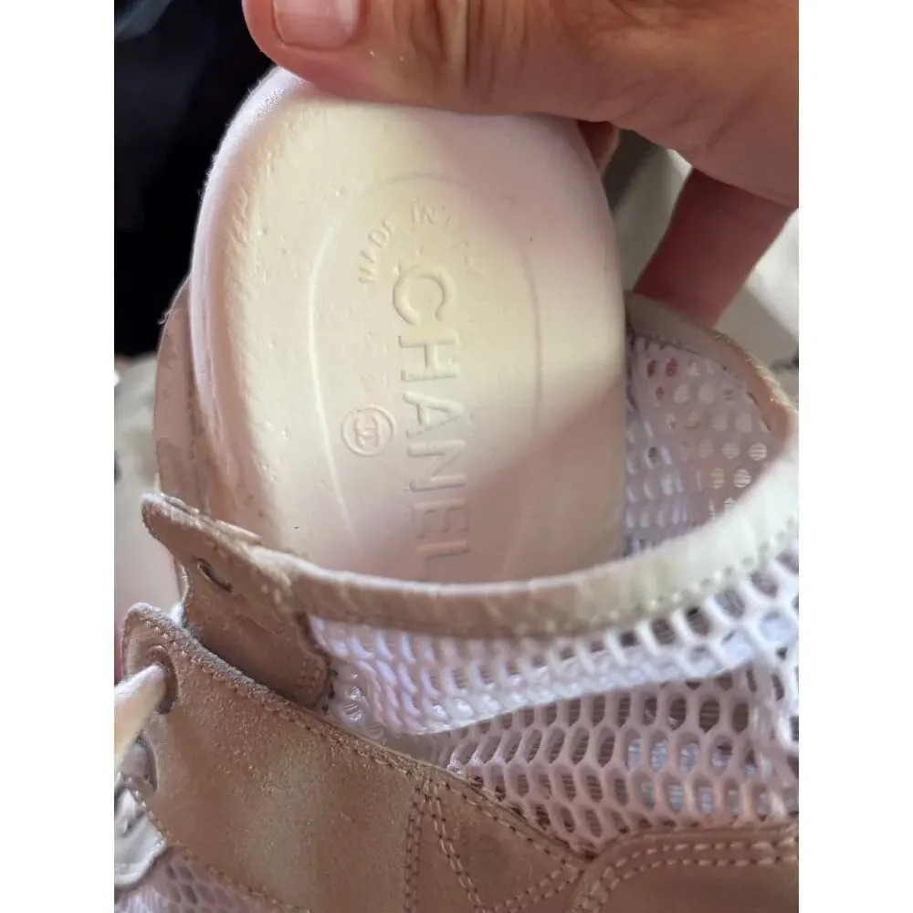 Chanel CC Logo White Mesh Suede High Top Sneakers Made in Italy